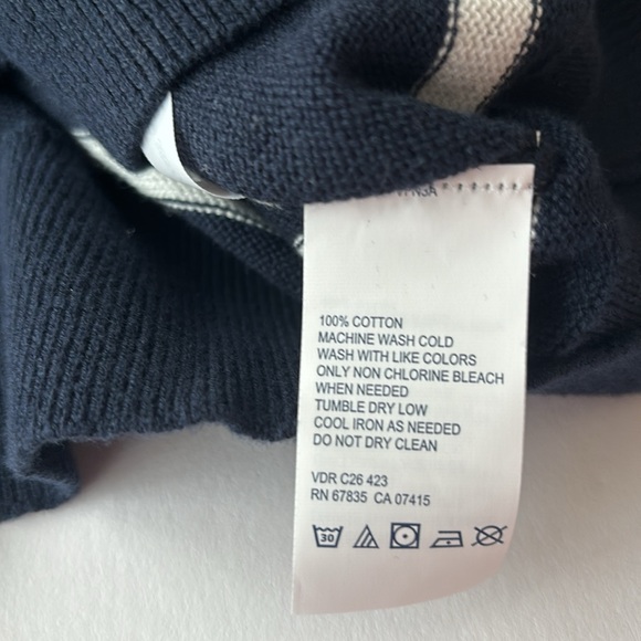 Nautica Top Navy Blue and White Stripes V Neck Long Sleeves 100% Cotton X-Large - Picture 6 of 7